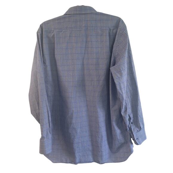Faconnable Club Dress Shirt 17.5 L Blue Brown Check 100% Cotton Button Dow - Picture 3 of 11